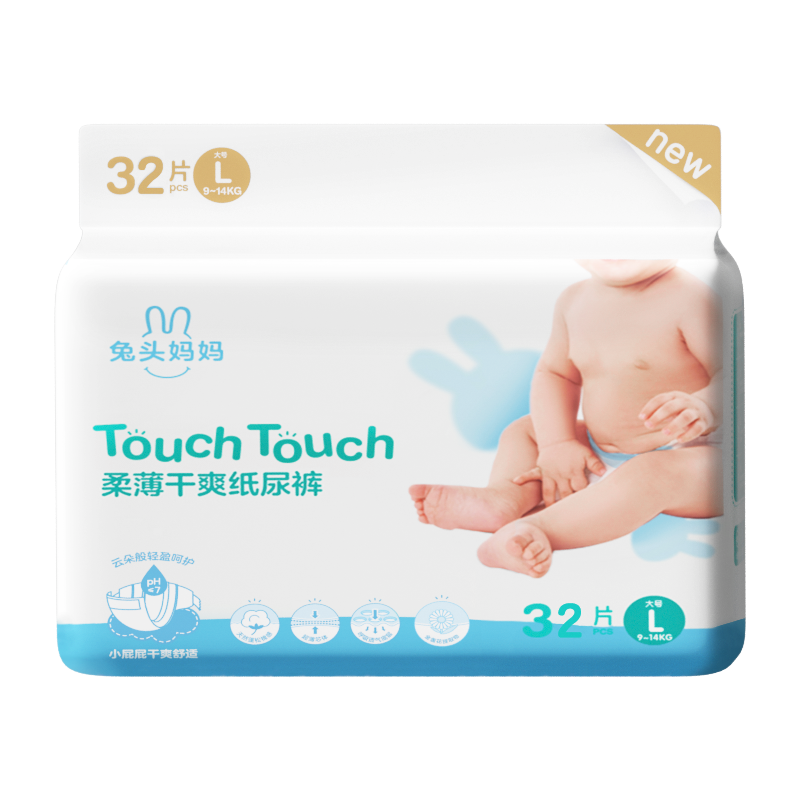 【价格走势】兔头妈妈甄选纸尿裤touch系列L34片(9-14kg)颜值爆表，干爽舒适|手机京东怎么看婴童纸尿裤历史价格走势