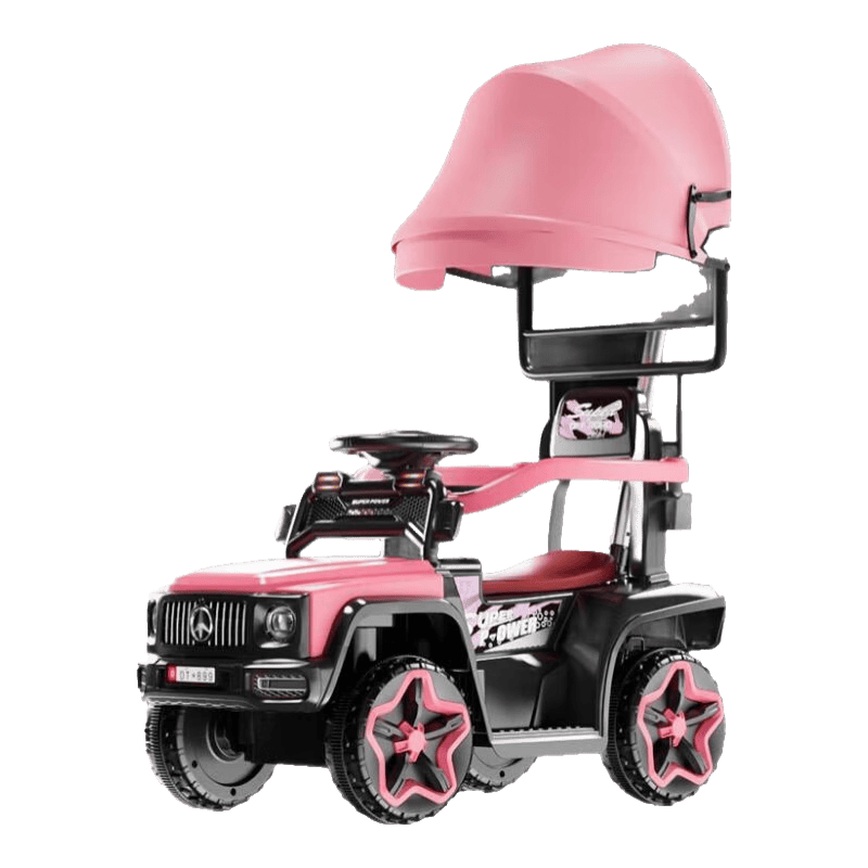 愛奇馬 兒童電動車四輪越野車推桿遙控男女寶寶禮物玩具可坐充電童車 公主粉雙驅(qū)皮+藍(lán)牙遙控+推把車棚