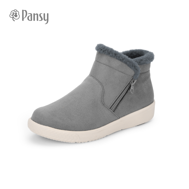 pansypansy雪地靴女冬季加绒保暖羊毛短靴百搭妈妈靴子hd4050灰色36
