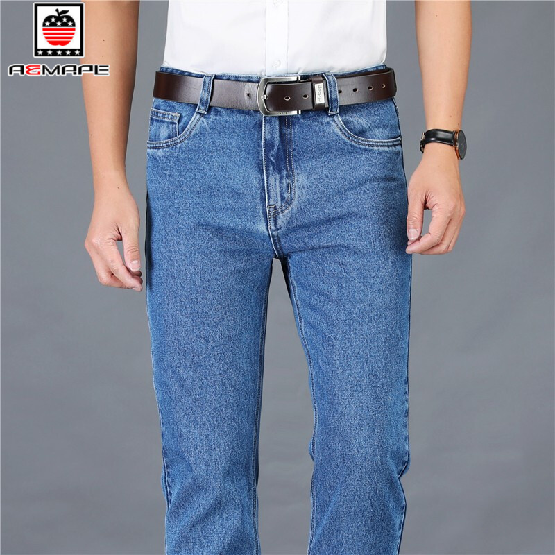 aemape苹果牛仔裤男直筒宽松春夏薄款中老年男裤纯棉高腰深裆裤子爸爸