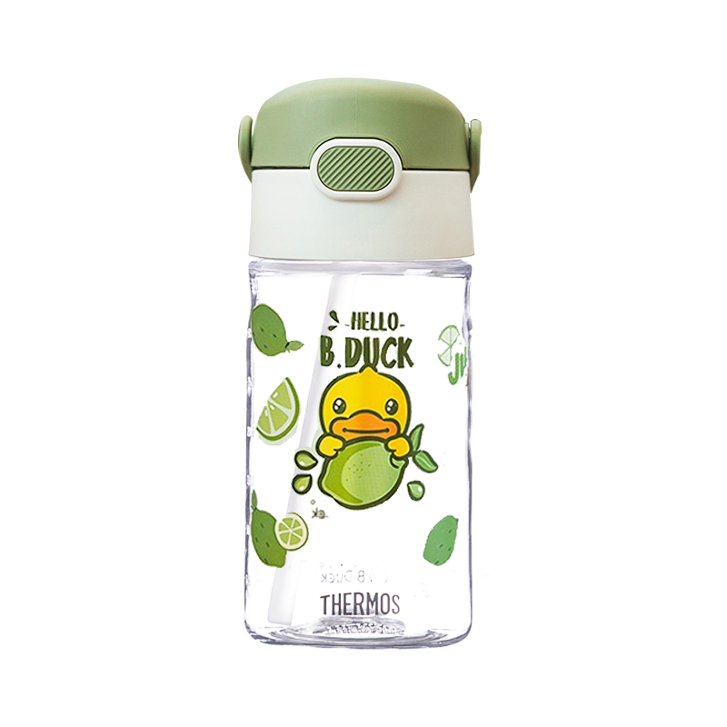 膳魔師（THERMOS）塑料杯tritan材質(zhì)成人兒童學(xué)生吸管水杯子小黃鴨聯(lián)名款 BBSD420ml