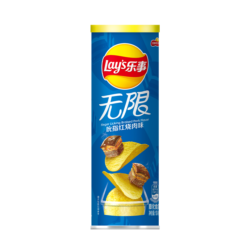 乐事（Lay's）无限薯片 吮指红烧肉味 104g 罐装 膨化食品 零食 休闲食品