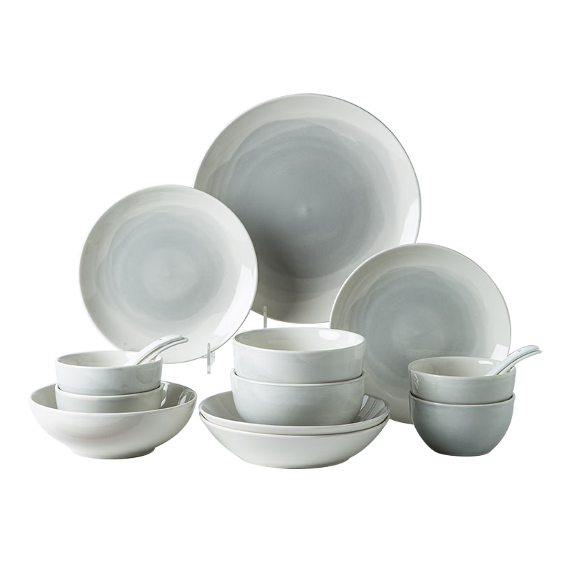 亿嘉（IJARL） 乔迁送礼碗碟套装家用碗盘筷轻奢高级感餐具碗具套装 墨青20件套