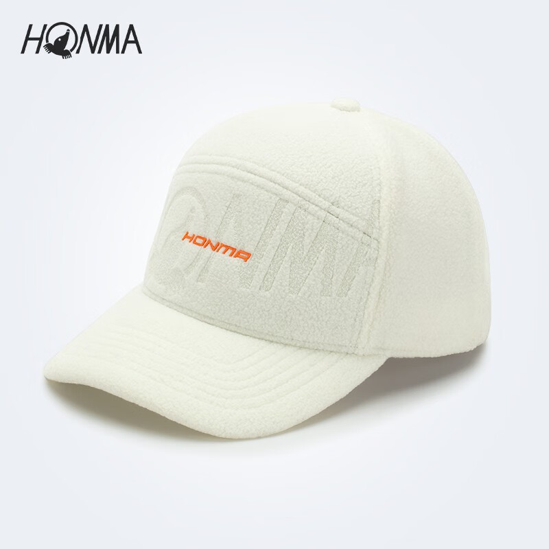 honma高尔夫男士摇粒绒运动球帽时尚logo可调节鸭舌帽 米色