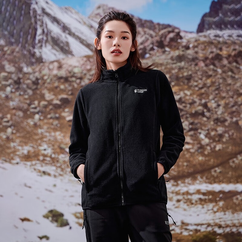 拓路者（Pioneer Camp）冲锋衣内胆摇粒绒外套女春季抓绒衣立领春装户外运动保暖开衫上衣 黑色 L