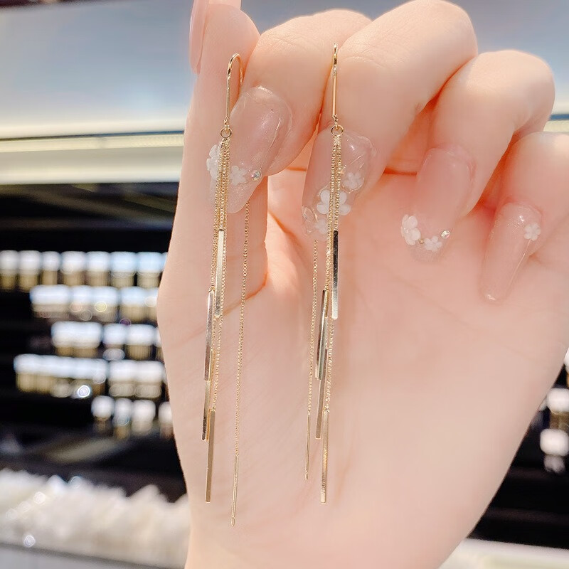 梦福生18K金感流苏耳线耳钩耳环耳钉耳饰女配饰 265线条耳钩