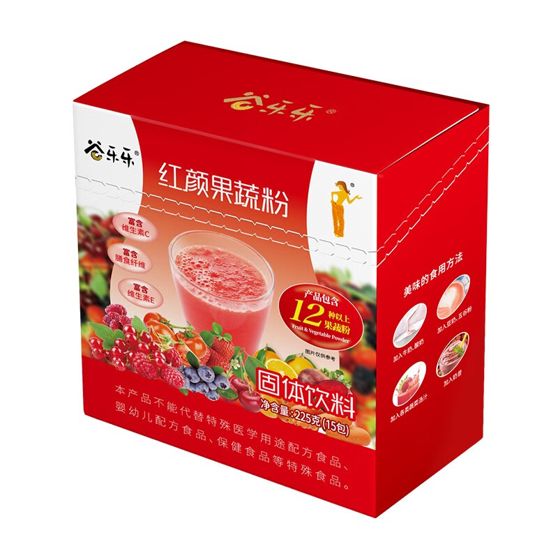 谷乐乐红颜果蔬粉 方便食用冲饮营养早餐代餐粉 225克/盒 1盒