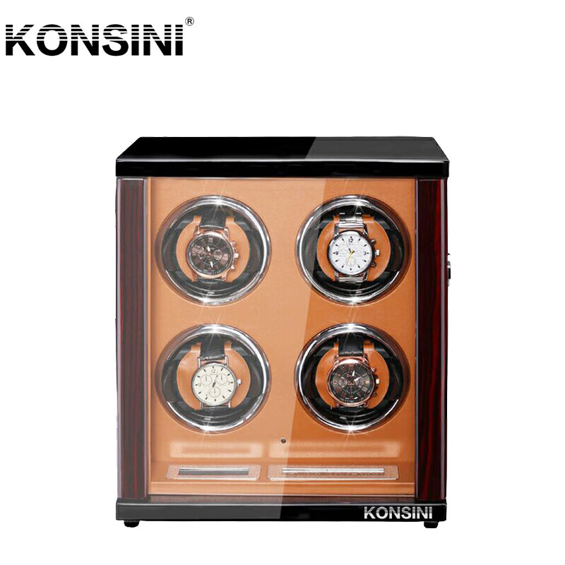 KONSINI 瑞士品牌摇表器机械表手表自动上弦器自动手表转表器摇摆晃表器 FT4黑檀黑+棕色-触摸屏开盖自停