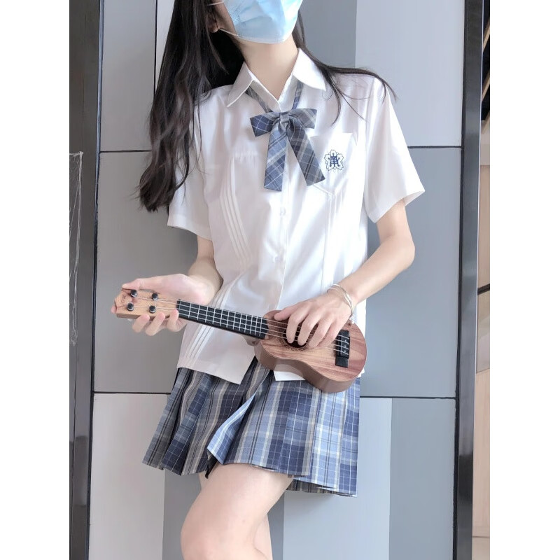 风夏季jk制服套装白色衬衫日系学院风夏季短袖衬 青野格裙 白色小岚中