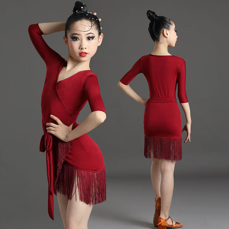 儿童跳舞衣服56男78女9新款10岁儿童拉丁舞练功服夏季比赛表演舞蹈