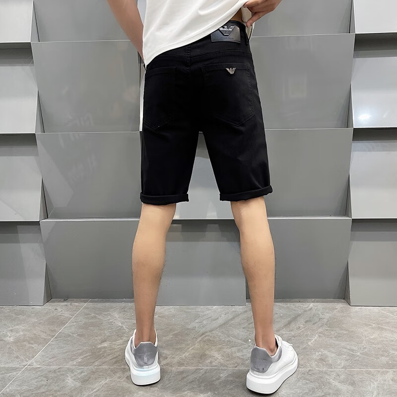 迪欧图（DIOUTU）个性百��男士夏季流行的薄款牛仔短裤时髦修身五分裤男纯色半裤 LXS-2272黑色 28码=腰围2尺1