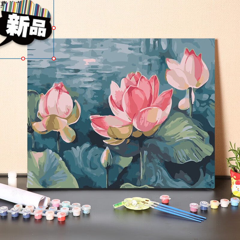 手工填充亭亭玉立手绘荷花荷叶消磨时间涂色油彩画画 18309 池塘荷花
