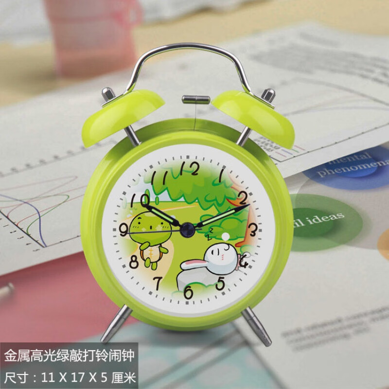 闹钟声音大家用学生用金属大铃声带有夜视柔光灯静音小闹钟时钟 四