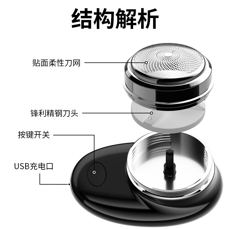 JILILAI吉利来电动迷你便携式小钢炮刮胡小钢炮男士车载防水剃胡刀胡须父亲节礼物实用送爸爸 迷你快速充电墨黑 便携装