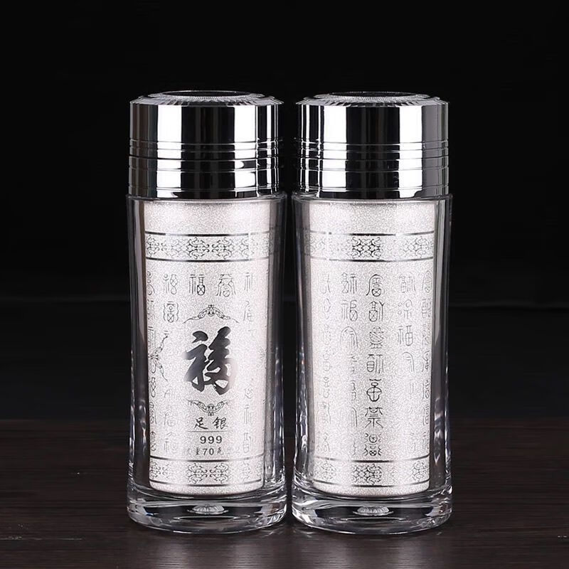 smvp轻奢雪花银杯子999银内胆足银茶水保温杯礼品茶水分离泡茶杯 百福