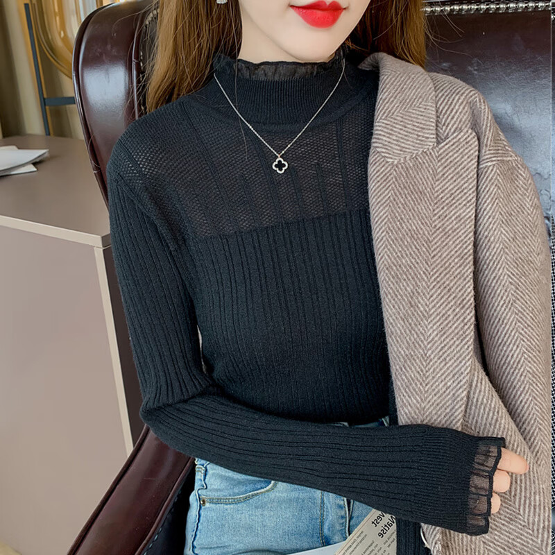 香影芬木耳领毛衣打底衫2025新款女秋冬内搭今年流行漂亮半高领针织上衣 白色501 M (建议95-105斤)