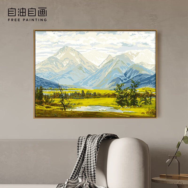 自油自画 数字油画diy 风景客厅装饰挂画手绘油画填色画沙发背景墙画 福地生辉50X70cm 实木背板+内框