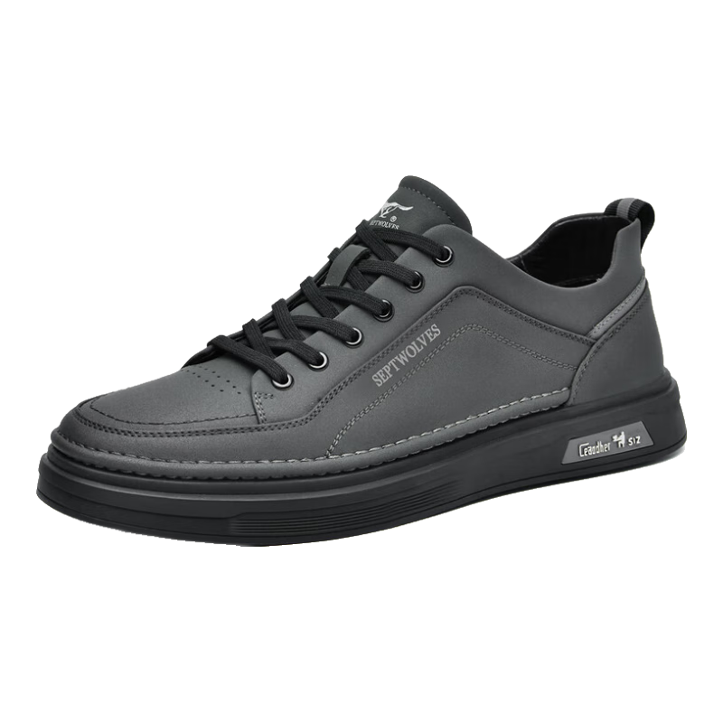 七匹狼男鞋春秋2026新款板鞋男透气低帮平底休闲皮鞋百搭防滑男士休闲鞋 灰色 41