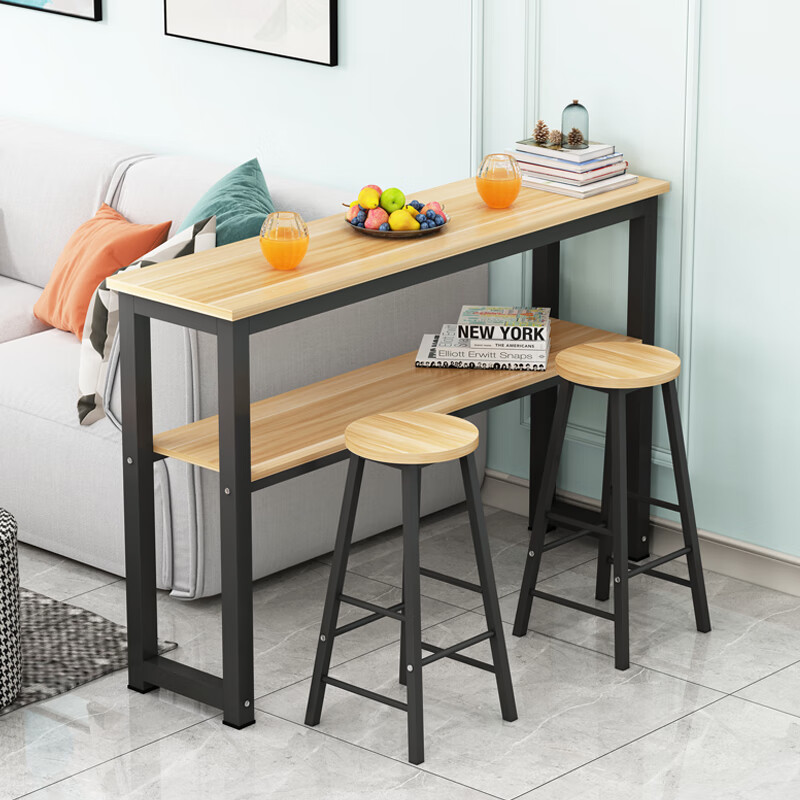 靠墙吧台桌高桌子双层桌长条桌简易吧台家用小餐厅长方形高脚桌 长80x
