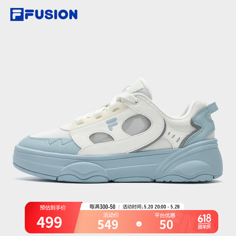 FILA FUSION斐乐潮牌女鞋RAPTURE专业滑板鞋2024夏新款时尚休闲鞋 奶白/纯蓝-GS 37.5