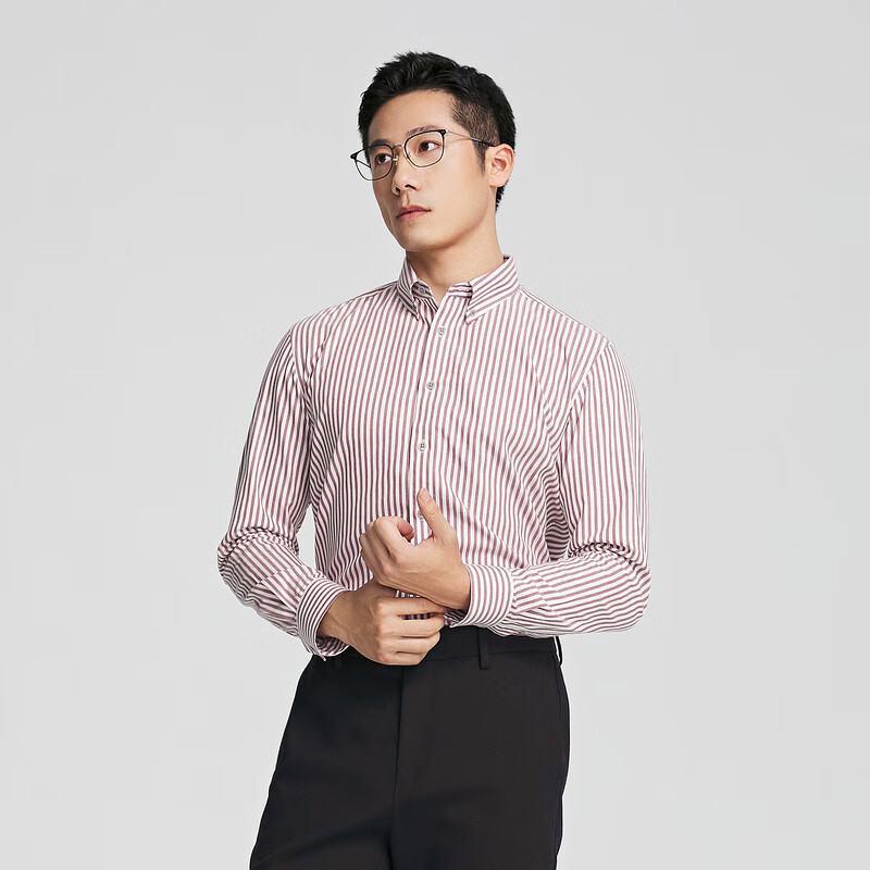 雅戈尔衬衫男士春秋青年男长袖衬衫YLXD115552UKY【商场同款】 红色条纹YLXD115552MKY 39