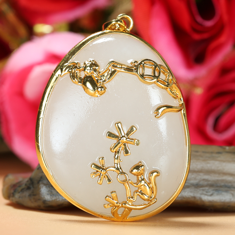 【珠宝严选】和田玉男女款羊脂白玉原料原石镶嵌玉坠挂件16.