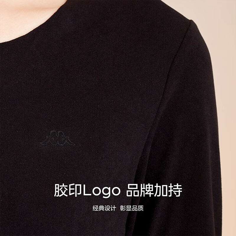 KAPPA【尽显曲线轻暖锁温】卡帕圆领显瘦秋衣秋裤套装女士保暖内衣套装 黑色 L