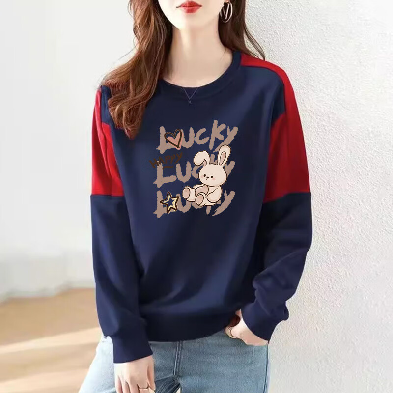 出口纯棉时尚拼色长袖卫衣女气质秋冬百搭休闲打底上衣