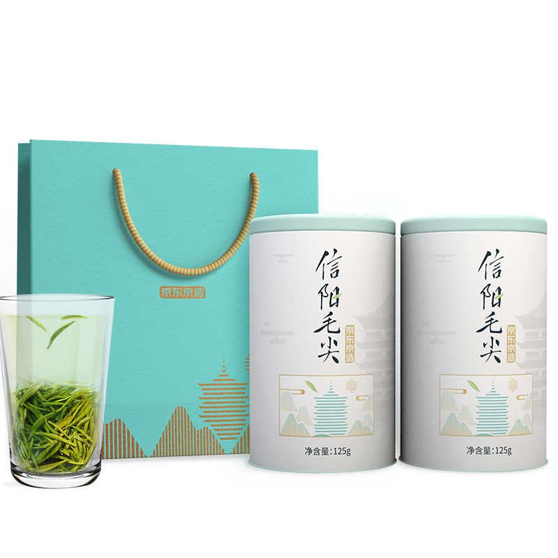 京东京造 信阳毛尖125g*2罐装 春茶绿茶茶叶 赠礼袋自饮佳品