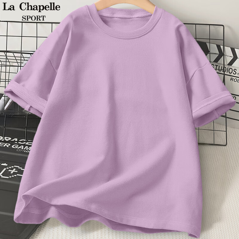 La Chapelle Sport拉夏貝爾純棉短袖t恤女時尚百搭休閑通勤風透氣印花夏季打底衫女 【100%純棉】紫(空白) S /155（推薦85-100斤）