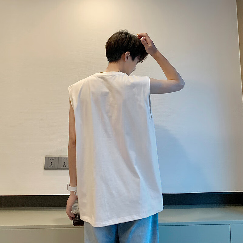 无袖背心男士健身圆领打底T恤男女坎肩宽松加厚 白色 XS