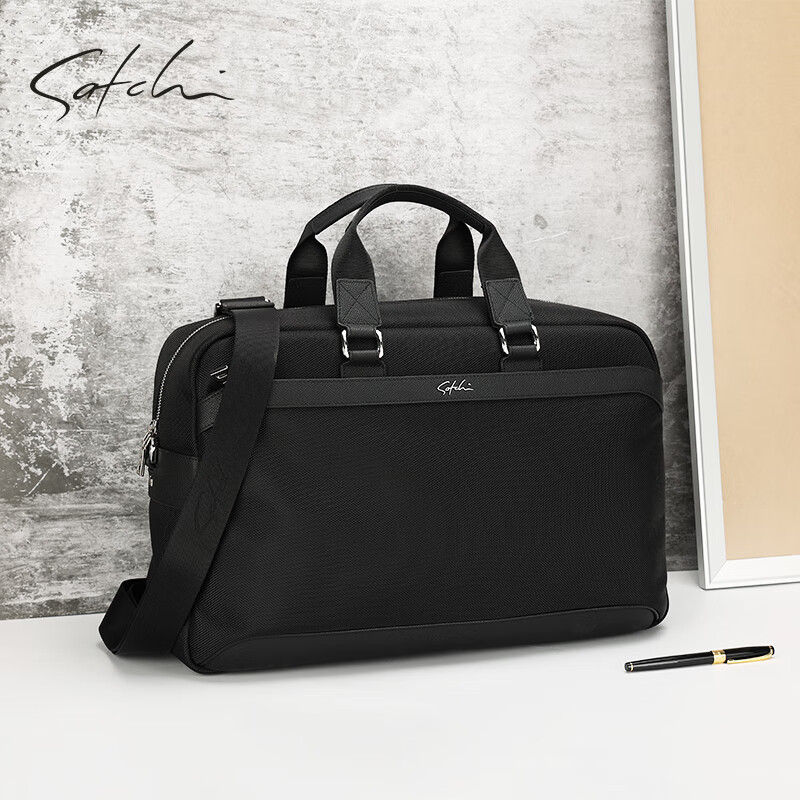 satchi沙驰手提旅行包男大容量旅行袋短途商务出差旅游行李包潮 黑色