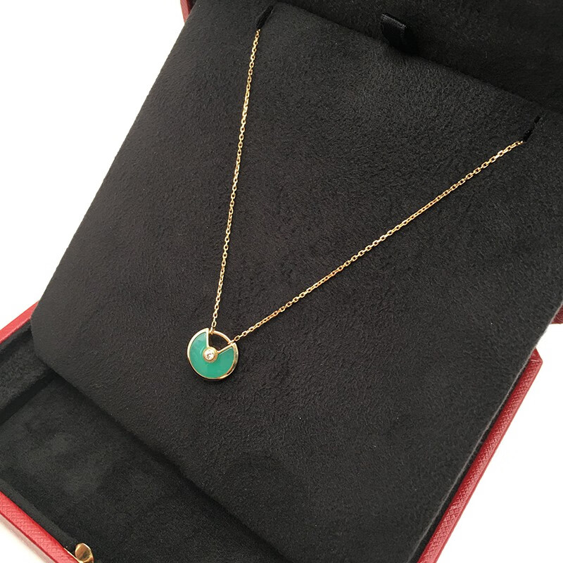 【二手95新】cartier/卡地亚18k黄金绿玉髓单钻护身符项链链长: 43.
