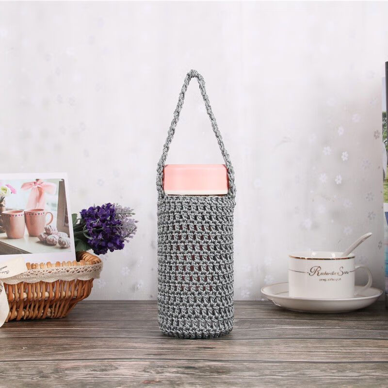 沐晓杯套手工钩编成人款隔热防烫保温杯玻璃杯通用 灰色密线款 【中号