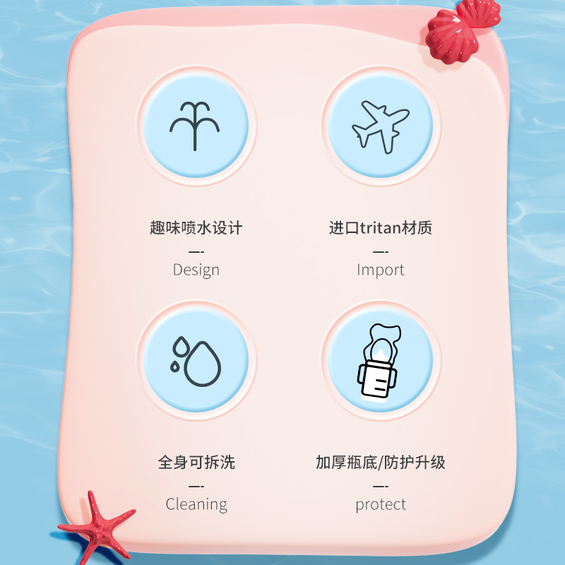 伊斯卡尔(EASYCare) 鲸鱼喷水杯儿童水杯夏吸管学饮趣味风车潜水杯宝宝爱上喝水神器 【蜜蜜粉】350ml