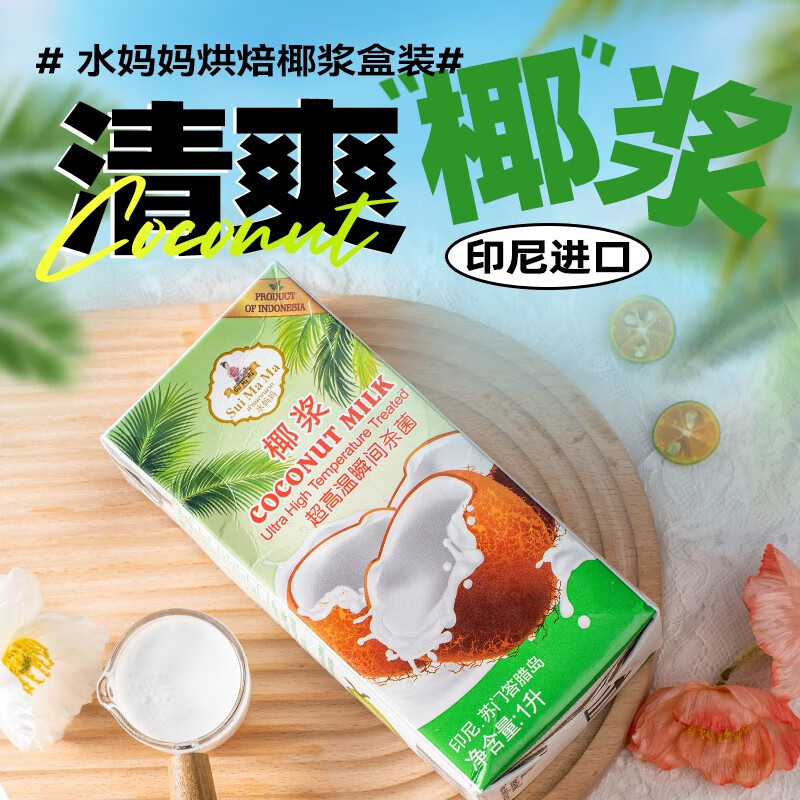 水妈妈椰浆1l椰汁西米露原料椰奶水果捞甜点配料烘焙材料 单盒装 1kg