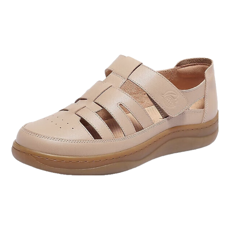 森達涼鞋女外穿夏季沙灘真皮平底軟底豬籠羅馬涼鞋4CL30BK4 粉色 34