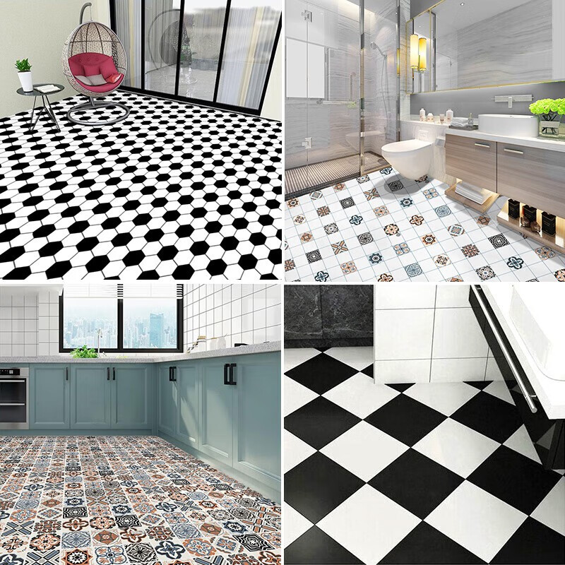 皇昇【特厚】地板贴卫生间加厚地砖翻新贴纸厨房防水防滑地面耐磨遮丑 黄色花格【防滑耐磨】0.35MM特厚 5米长*60厘米宽+工具