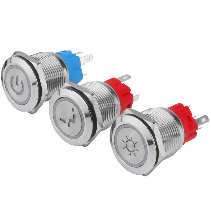 坚弓不锈钢19mm金属按钮 环形自锁防水带开关电源启动按钮 19mm金属