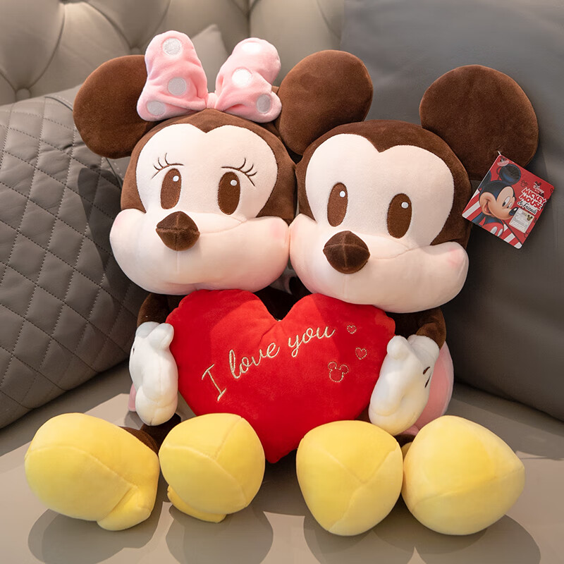 迪士尼可爱米奇米妮公仔爱心米老鼠情侣玩偶布娃娃床上抱枕男女孩 抱