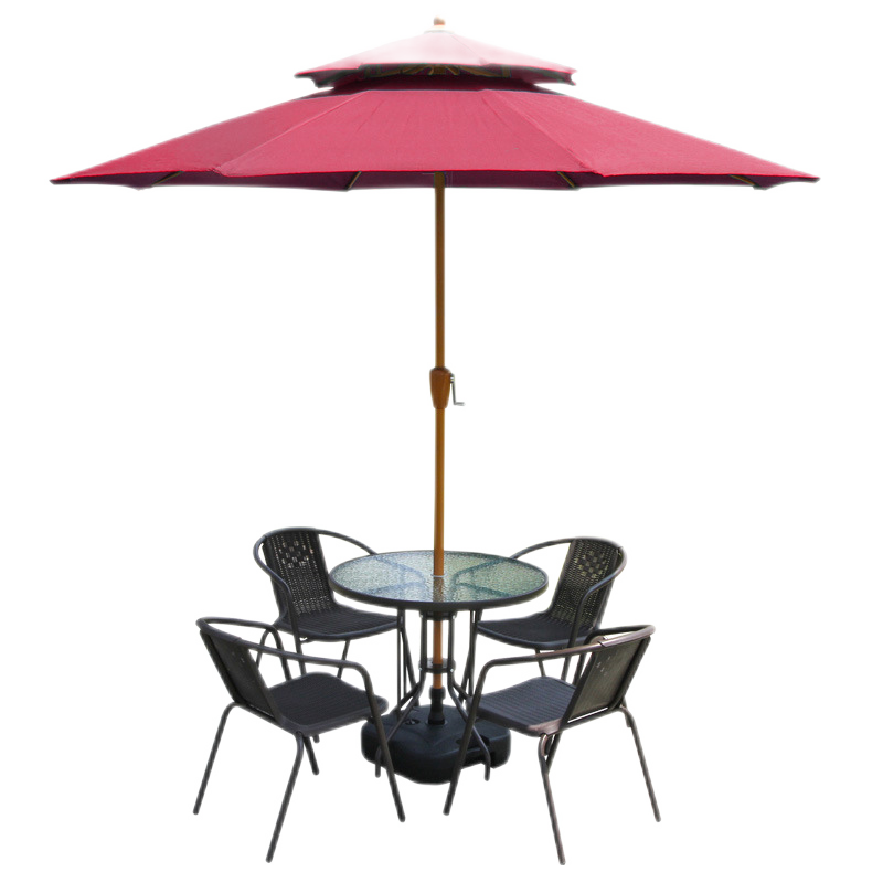 蚁伽 户外桌椅 阳台桌椅 餐厅露天桌椅带伞 庭院露天桌椅 室外桌椅 休闲花园椅(80cm圆桌+4椅+伞带底座)