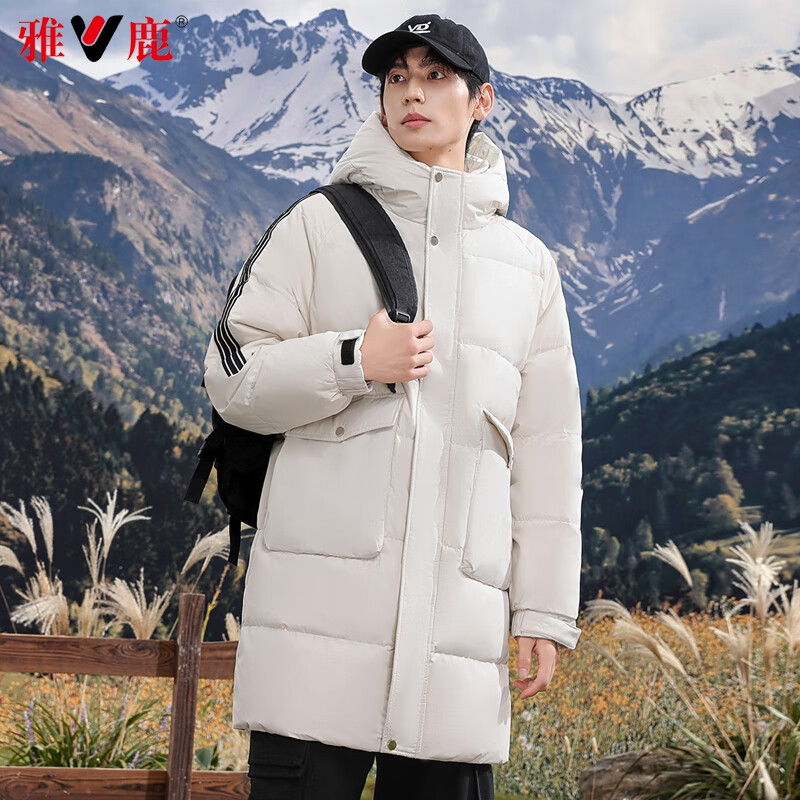 雅鹿羽绒服男女同款2025冬季加厚中长款连帽时尚情侣户外极寒保暖外套