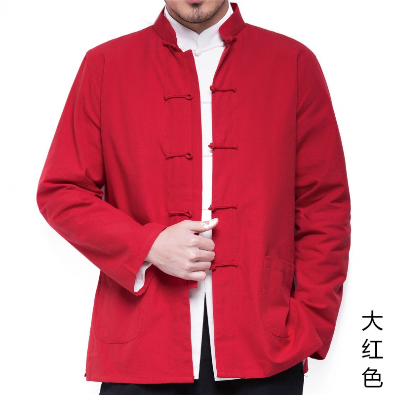 【精选】中国风唐装上衣男士青年汉服男长衫中式外套居士服中 大红色 175/XL使用感如何?