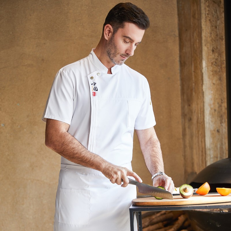 厨师服短袖餐厅饭店后厨房工作衣服夏烘培师服装定制 白色中国美食