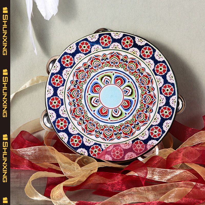 三月三手工铜鼓敦煌飞天手鼓新疆维吾尔族铃鼓汉服手持拍照鼓飘带