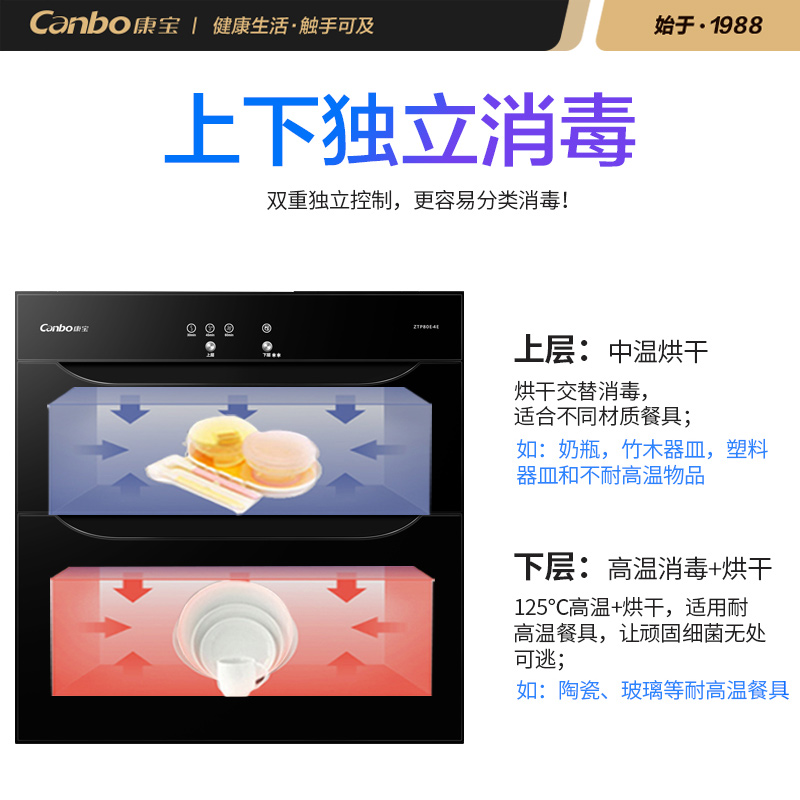 康宝（Canbo）消毒柜家用 高温嵌入式消毒碗柜 二星级 厨房碗筷茶具 大容量 保洁柜  XDR80-E4E（ZTP80E-4E）