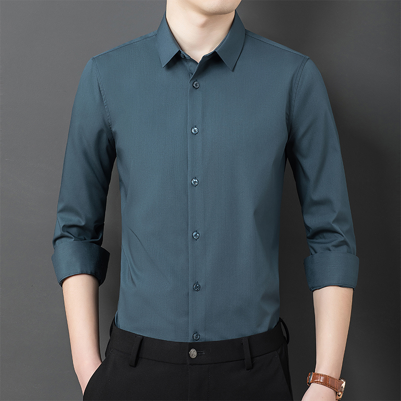 哈雷纳金狐狸 衬衫男纯色休闲长袖衬衫舒适透气衬衣男2201 摩登灰 175