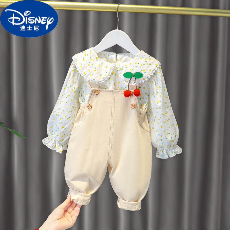 迪士尼（Disney）婴儿衣服春季洋气公主套装分体一岁五6七7九10个月新生女宝宝秋装 米白色 80cm