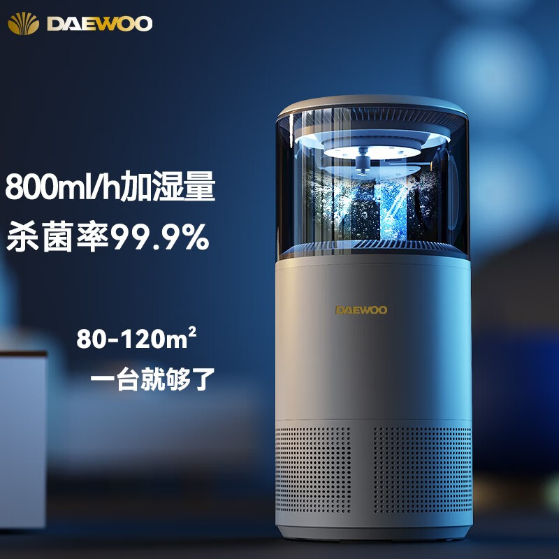 大宇（DAEWOO） 无雾空气加湿器卧室婴儿大容量家用大雾量净化除菌落地式冷蒸发办公室客厅大面积增湿 智能杀菌款