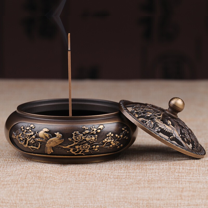 京峰阁 全铜香炉喜上眉梢熏香炉檀香盘香炉 家用供奉香薰炉焚香炉摆件 【喜上眉梢仿古色】